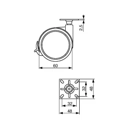 Roulettes de meuble LUNO 60 mm avec frein / Gris