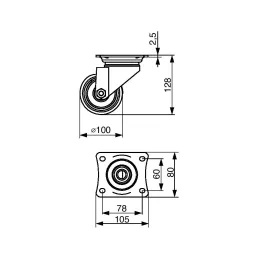 Roulettes de meuble TENTE ALPHA 3470 100 mm / Sans frein