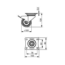Roue de meuble TENTE ALPHA 3477 100 mm / avec frein