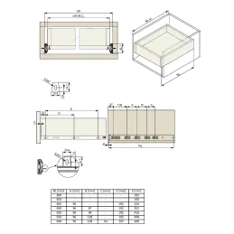 Coulisse à billes à sortie totale de 45 mm EURO, montage inférieur / avec amortissement