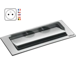 Prise électrique escamotable EVOline BackFlip FRENCH + recharge USB 1x / Imitation inox
