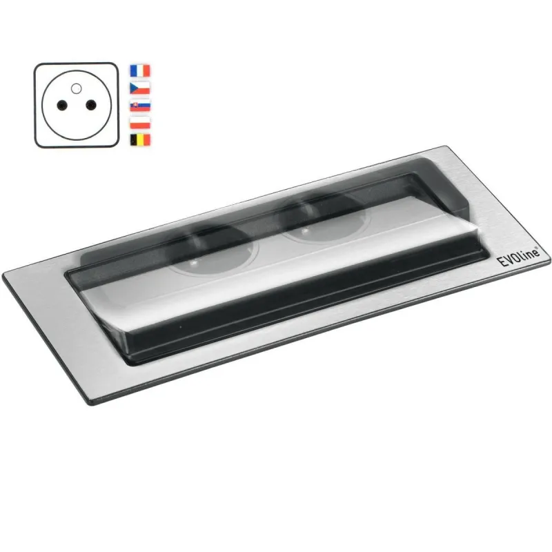 Prise électrique escamotable EVOline BackFlip FRENCH + recharge USB 1x / Imitation inox