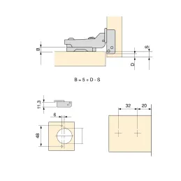 Charnière semi-appliquée avec amortissement EXLUSIVE X91 et plaque de montage 3D dissimulée