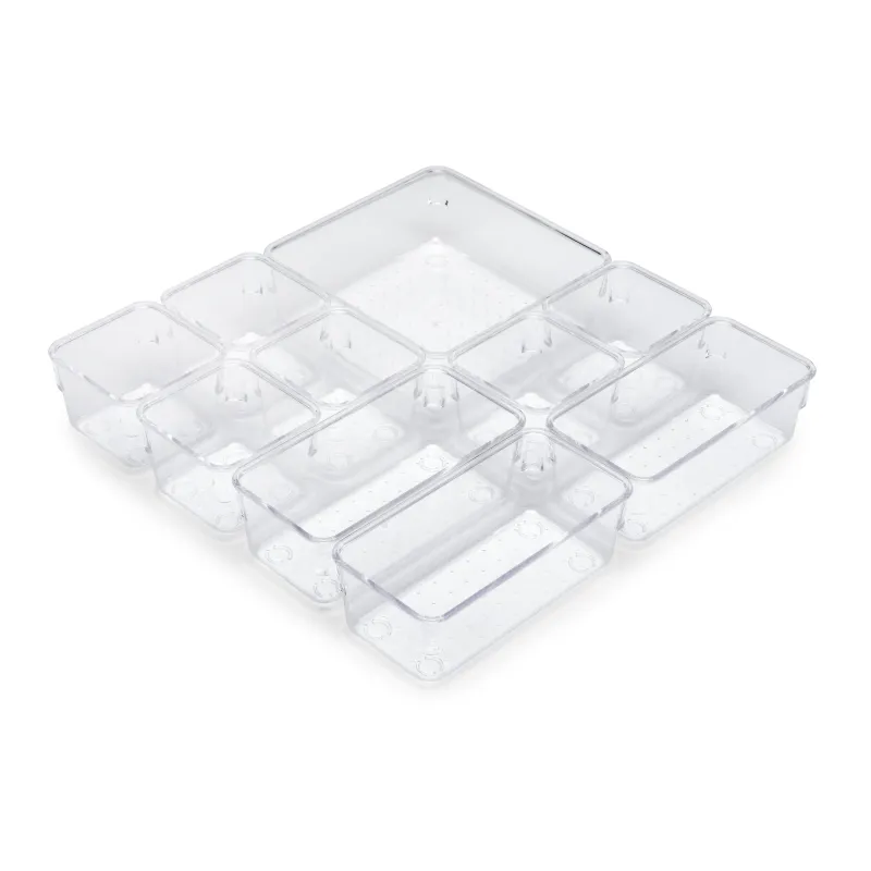 Organiseur de tiroir de salle de bains CUBE – 10 boîtes / Transparent