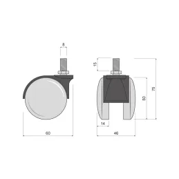 Roulettes de meuble noires avec vis WORK – sans frein / 50 mm