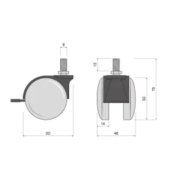 Roulettes de meuble noires avec vis WORK – avec frein / 50 mm