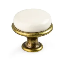 Bouton de meuble LUNAS / Laiton vieilli – Blanc laiteux