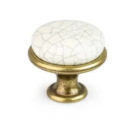 Bouton de meuble LUNAS / Vieux laiton – porcelaine craquelée