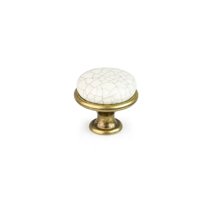 Bouton de meuble LUNAS / Vieux laiton – porcelaine craquelée