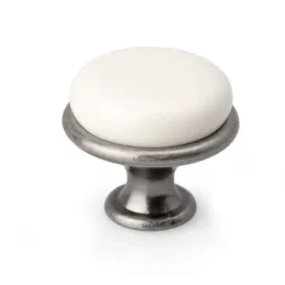 Bouton de meuble LUNAS / Argent vieilli – Blanc laiteux