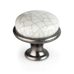 Bouton de meuble LUNAS / vieil argent – porcelaine craquelée