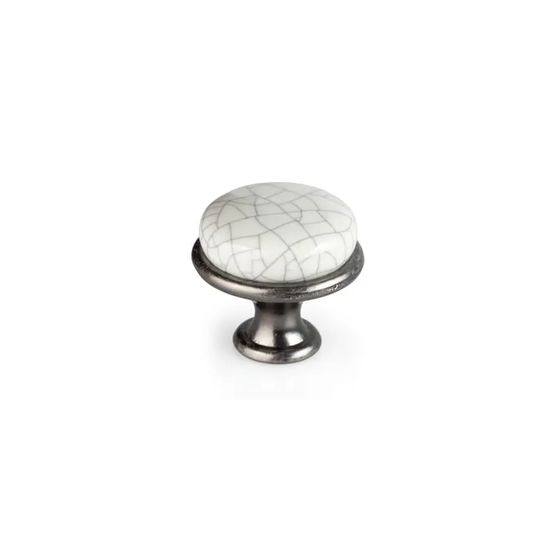 Bouton de meuble LUNAS / vieil argent – porcelaine craquelée