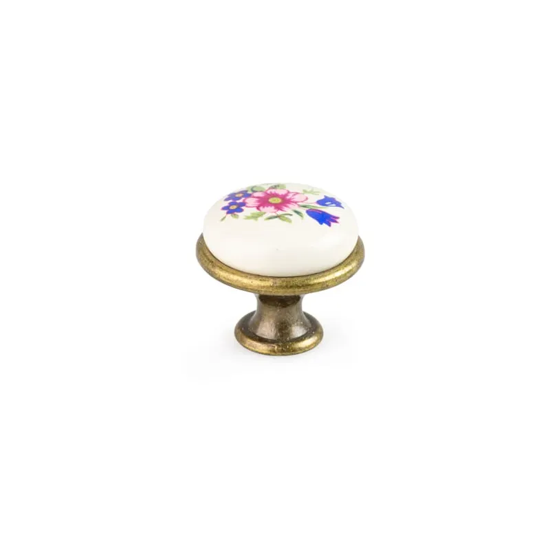 Poignée bouton LUNAS / Laiton antique – motif floral
