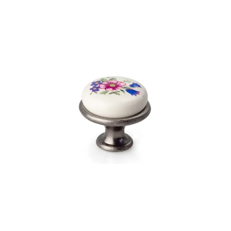 Bouton de meuble LUNAS / vieil argent – motif floral