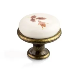 Bouton de meuble LUNAS / finition vieux laiton – motif floral marron