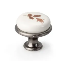 Bouton de meuble LUNAS / vieil argent – motif floral marron