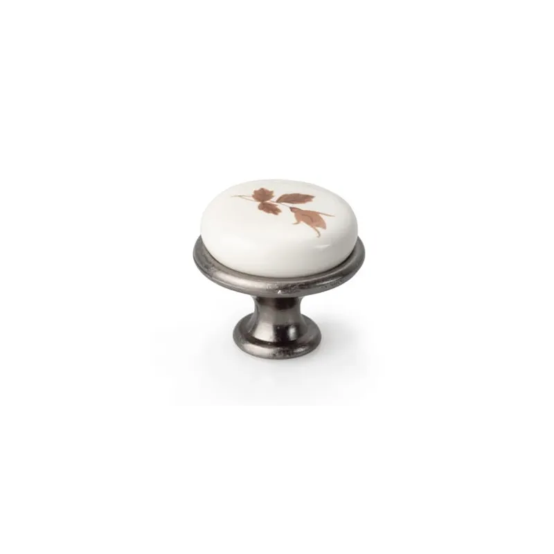 Bouton de meuble LUNAS / vieil argent – motif floral marron