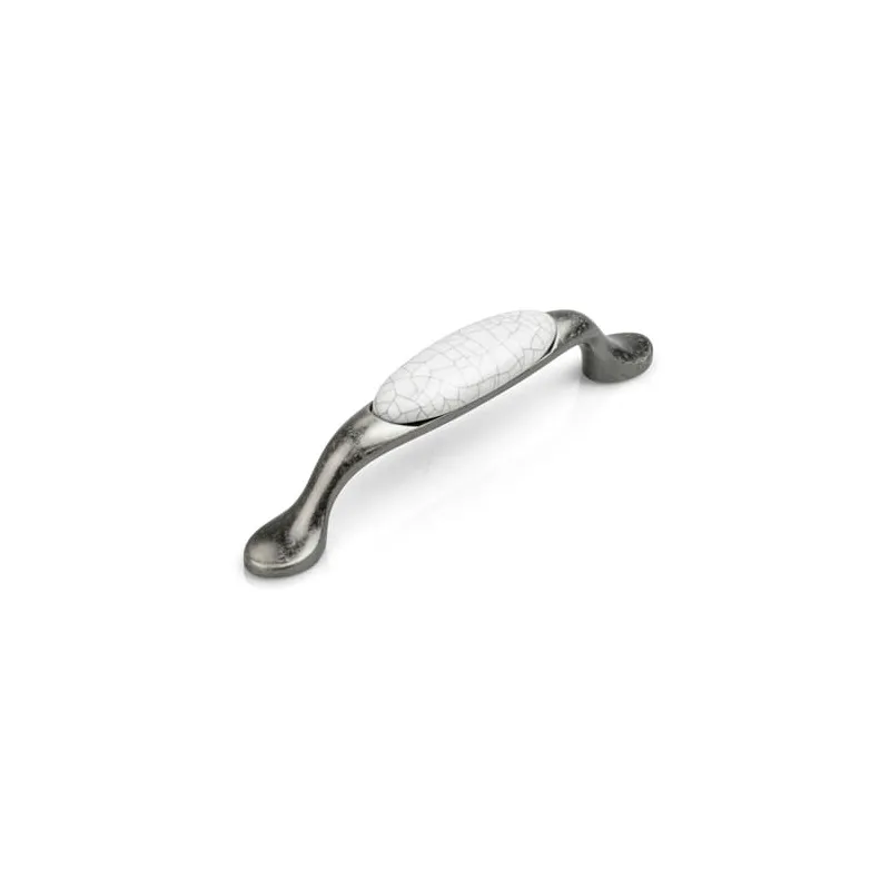 Poignée LUNAS / Argent vieilli - Porcelaine craquelée