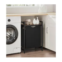 Panier à linge METALO UNO / Noir + bois brun