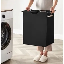 Panier à linge METALO UNO / Noir + bois brun