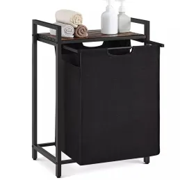 Panier à linge METALO UNO / Noir + bois brun