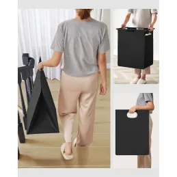 Panier à linge METALO UNO / Noir + bois brun