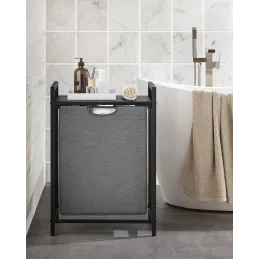Panier à linge METALO UNO / Noir + bois anthracite
