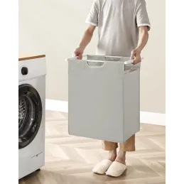 Panier à linge METALO UNO / Blanc + bois blanc