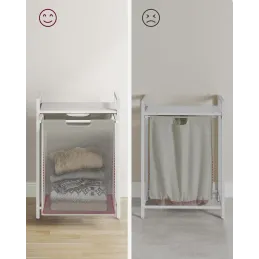Panier à linge METALO UNO / Blanc + bois blanc