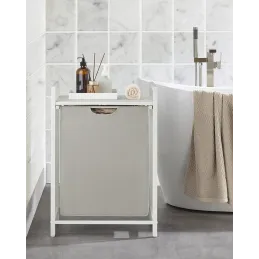 Panier à linge METALO UNO / Blanc + bois blanc