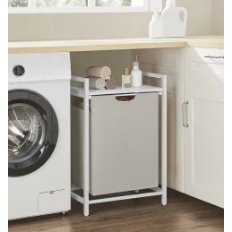Panier à linge METALO UNO / Blanc + bois blanc