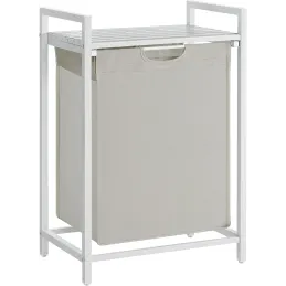 Panier à linge METALO UNO / Blanc + bois blanc
