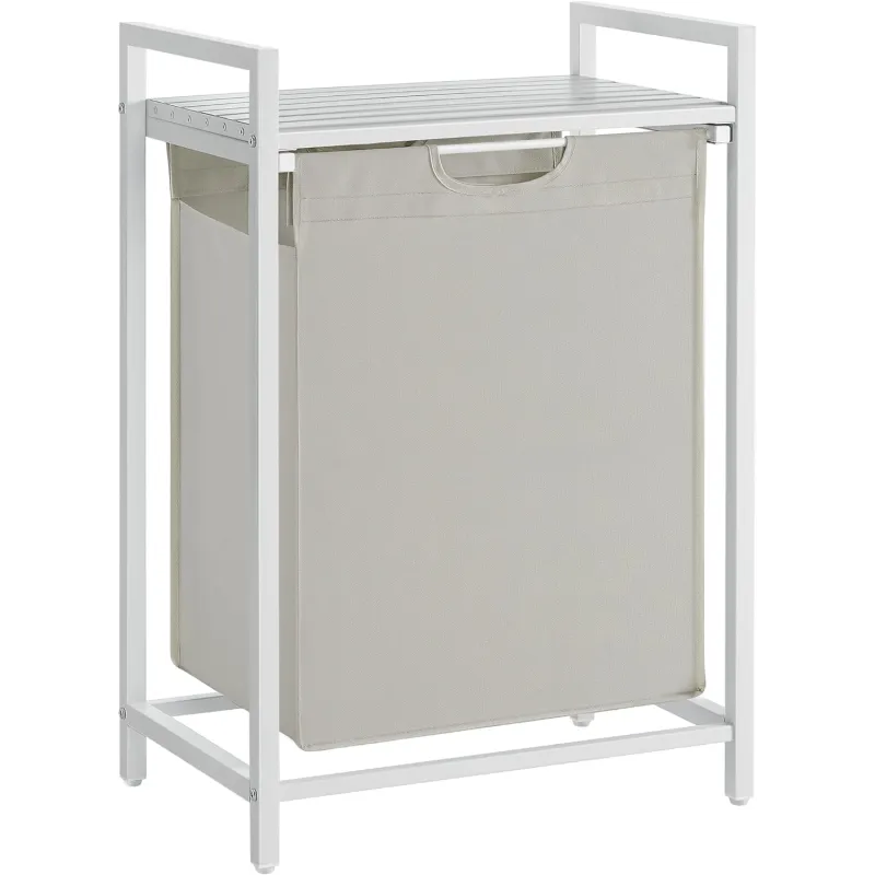 Panier à linge METALO UNO / Blanc + bois blanc
