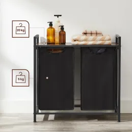 Panier à linge METALO DUO / Noir + bois marron