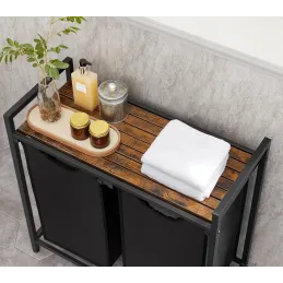 Panier à linge METALO DUO / Noir + bois marron