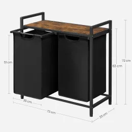 Panier à linge METALO DUO / Noir + bois marron