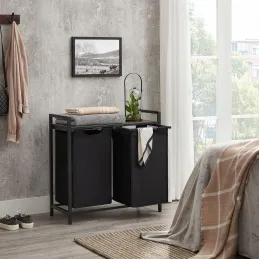 Panier à linge METALO DUO / Noir + bois marron