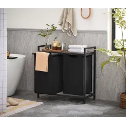Panier à linge METALO DUO / Noir + bois marron