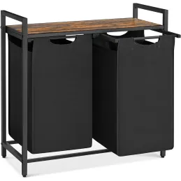 Panier à linge METALO DUO / Noir + bois marron