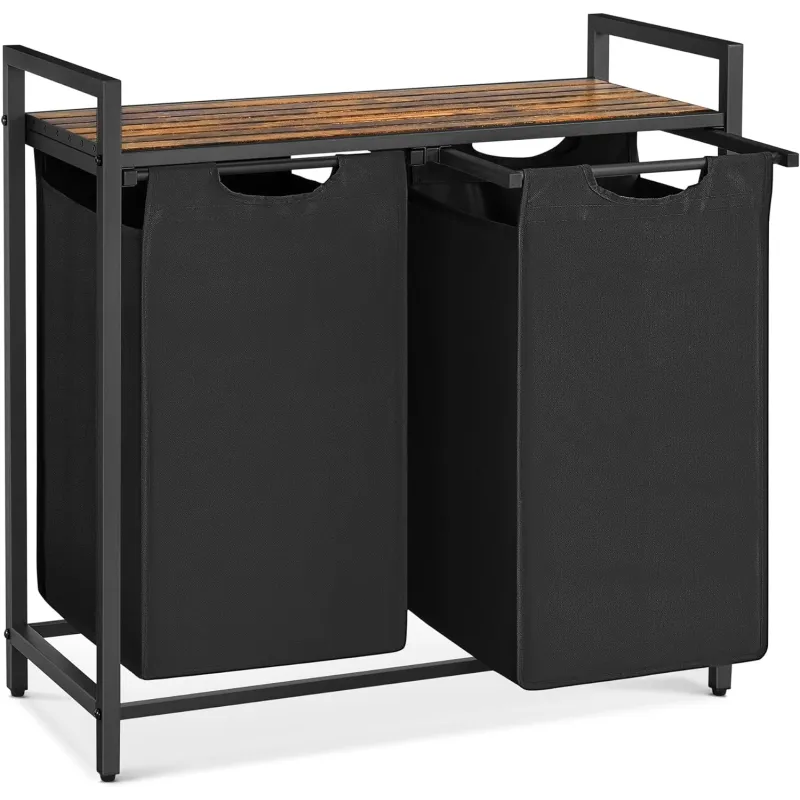 Panier à linge METALO DUO / Noir + bois marron