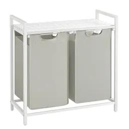 Panier à linge METALO DUO / Blanc + bois blanc