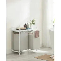 Panier à linge METALO DUO / Blanc + bois blanc