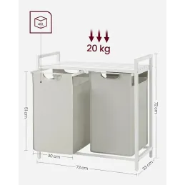Panier à linge METALO DUO / Blanc + bois blanc
