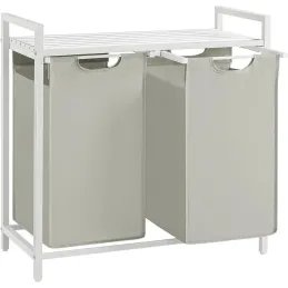 Panier à linge METALO DUO / Blanc + bois blanc