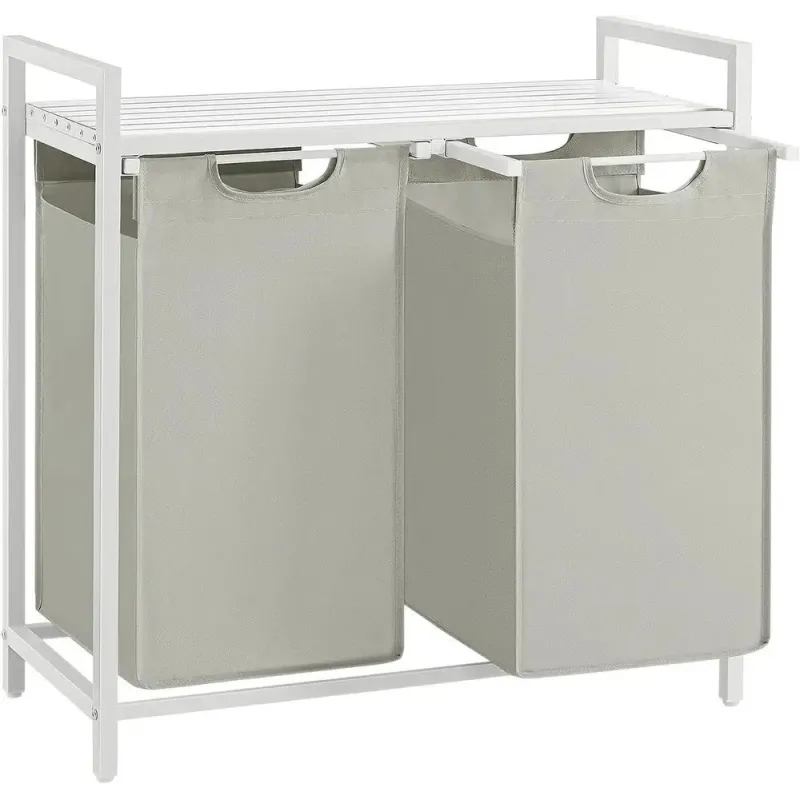 Panier à linge METALO DUO / Blanc + bois blanc