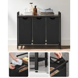Panier à linge METALO TRIO / Noir + bois brun
