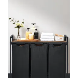 Panier à linge METALO TRIO / Noir + bois brun