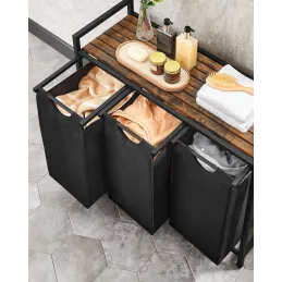 Panier à linge METALO TRIO / Noir + bois brun