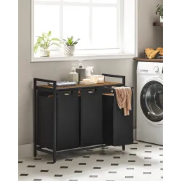 Panier à linge METALO TRIO / Noir + bois brun