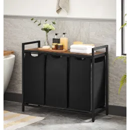 Panier à linge METALO TRIO / Noir + bois brun